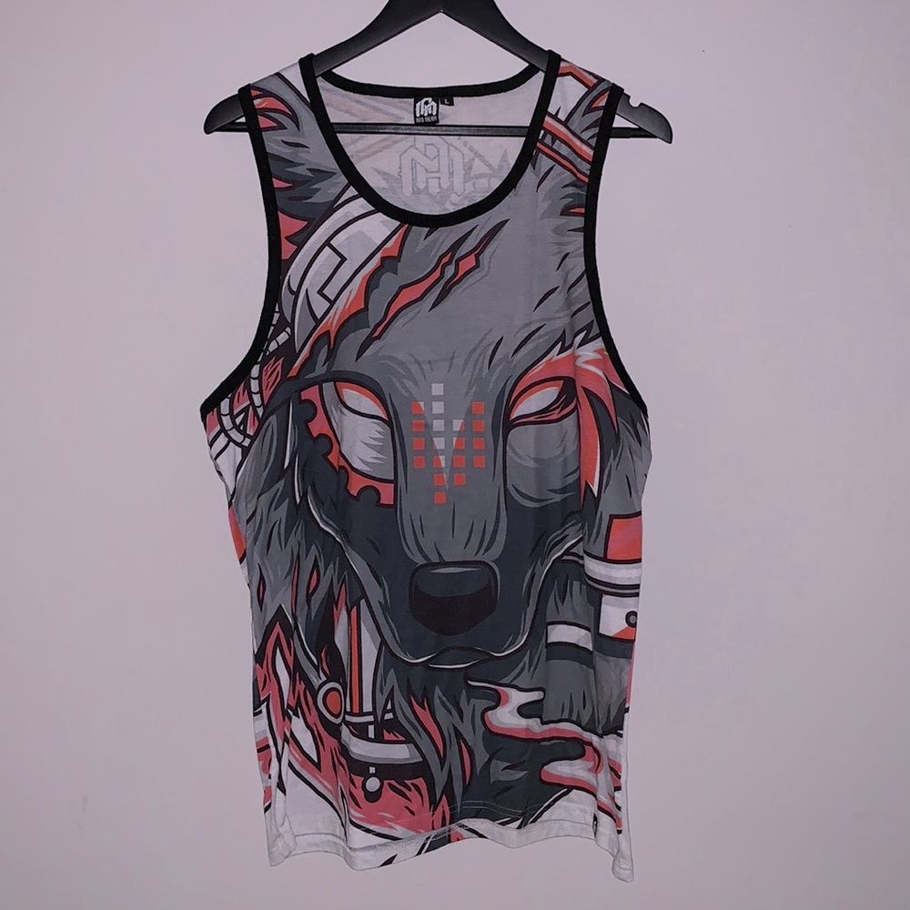 🧡 Into the AM Men’s Large Digital Wolf Tank Grey/Black/ White/Orange/Red 🧡
